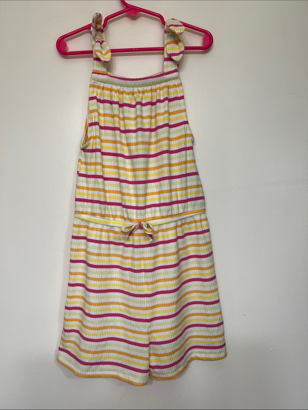Girls' Pink & Yellow Striped One-Piece Romper size 10